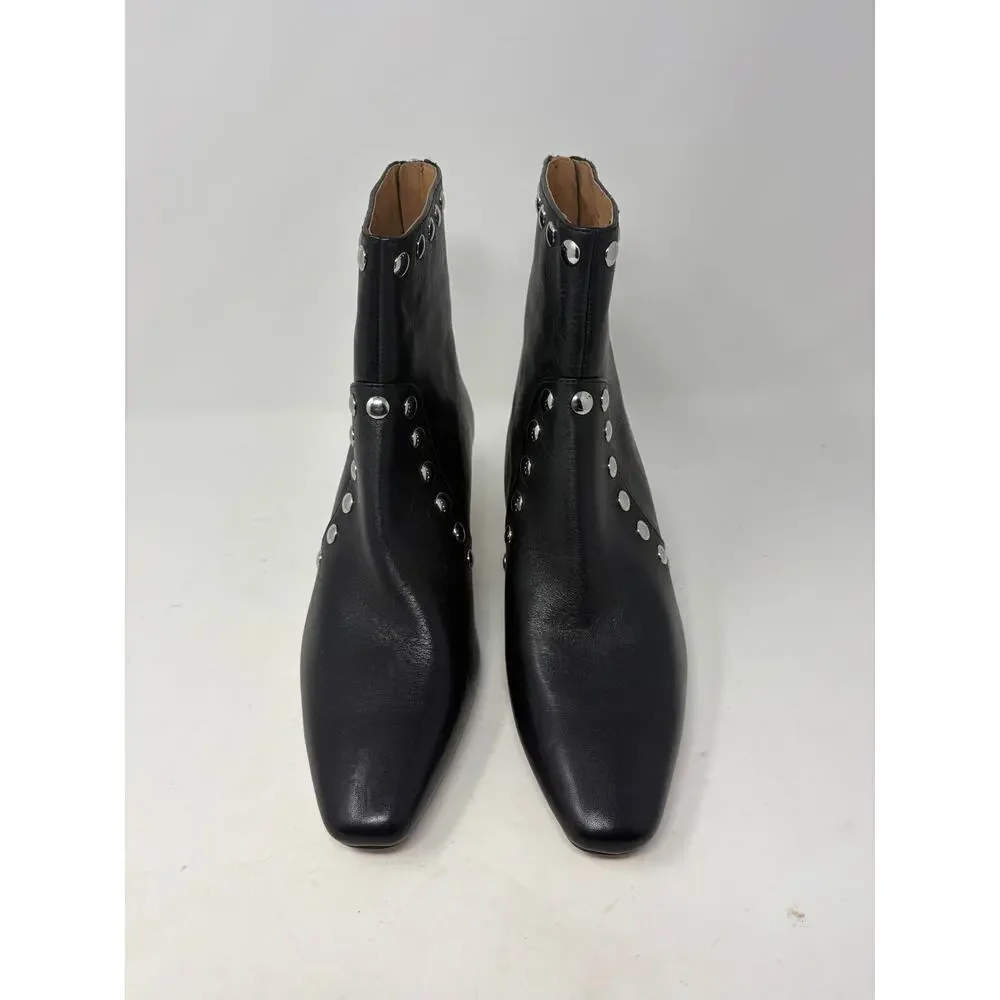 NWOT Madewell Dimes Kitten-Heel Boots 8 black leather studs moto biker booties